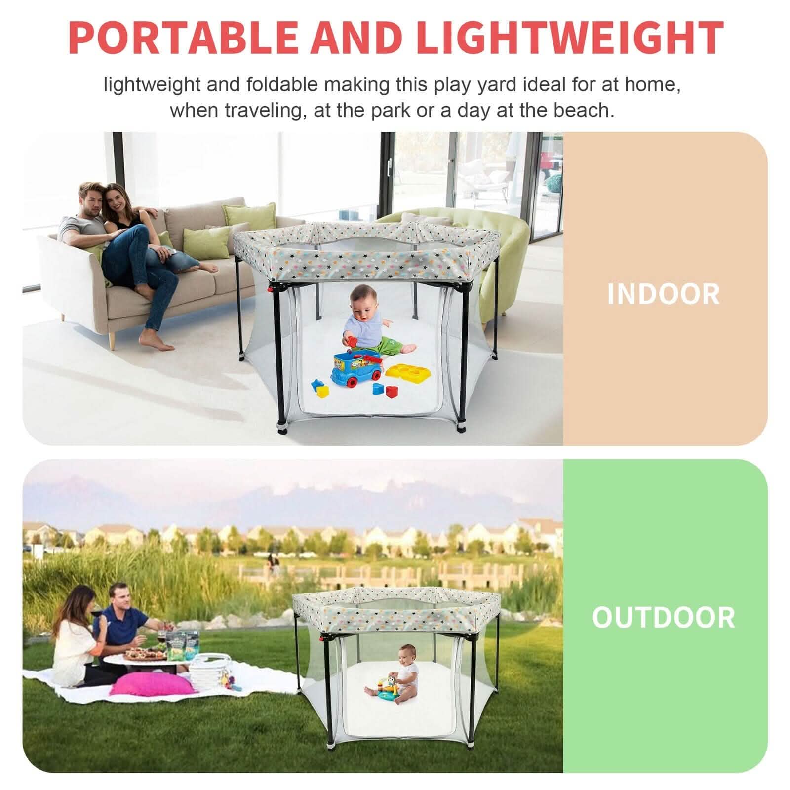 Portable Folding Playard for Babies, Toddler Indoor & Outdoor Play DailySale