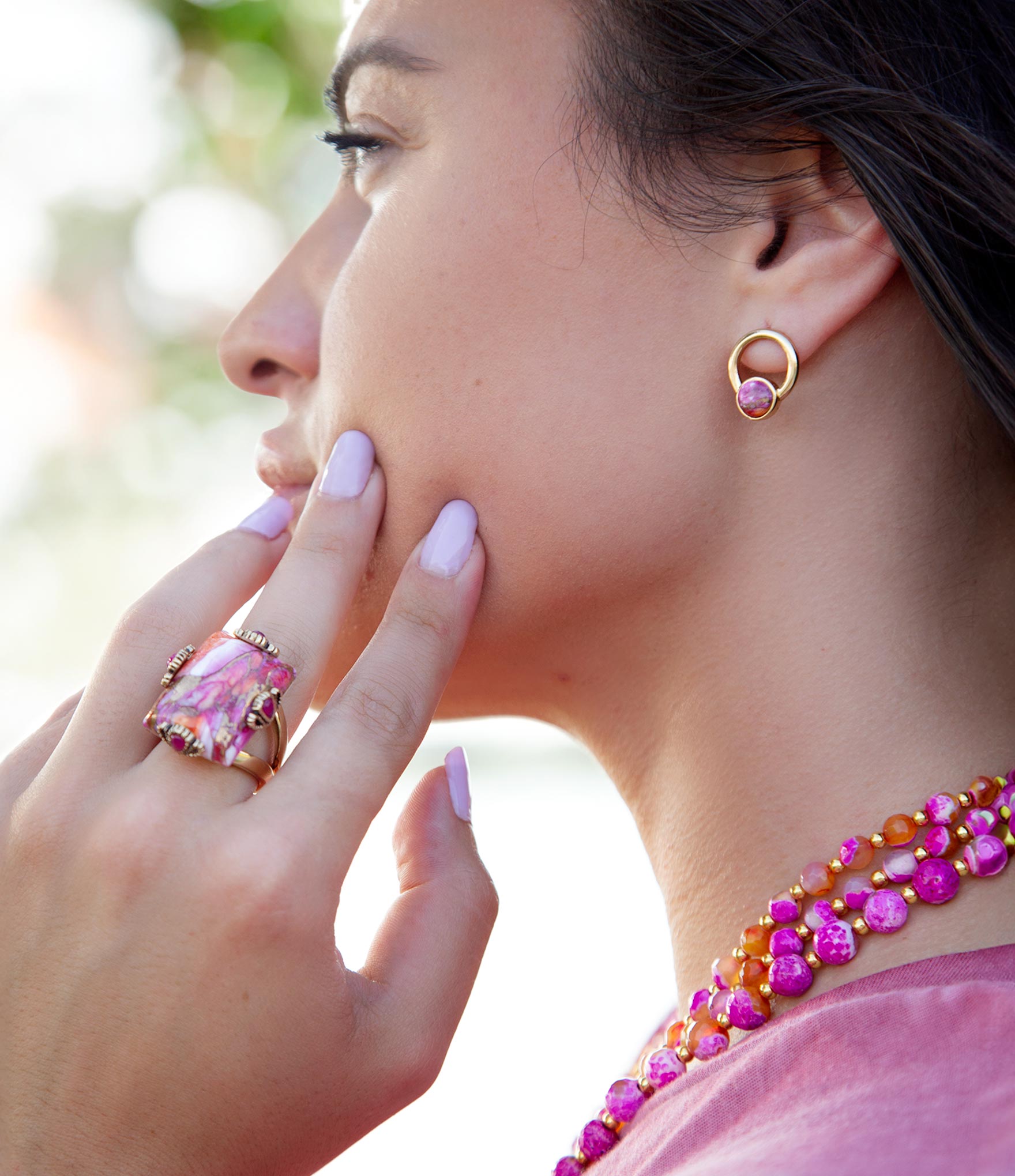 Prismatic Pink Spiny Oyster Matrix Statement Ring Barse Jewelry