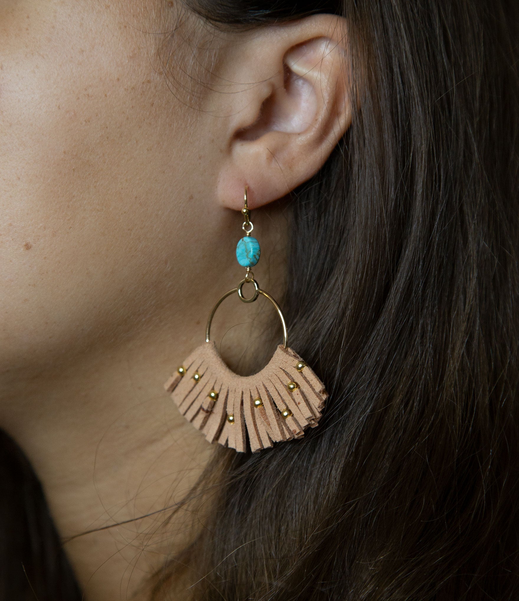 Pueblo Blue Magnesite Golden Fringe Earrings Barse Jewelry