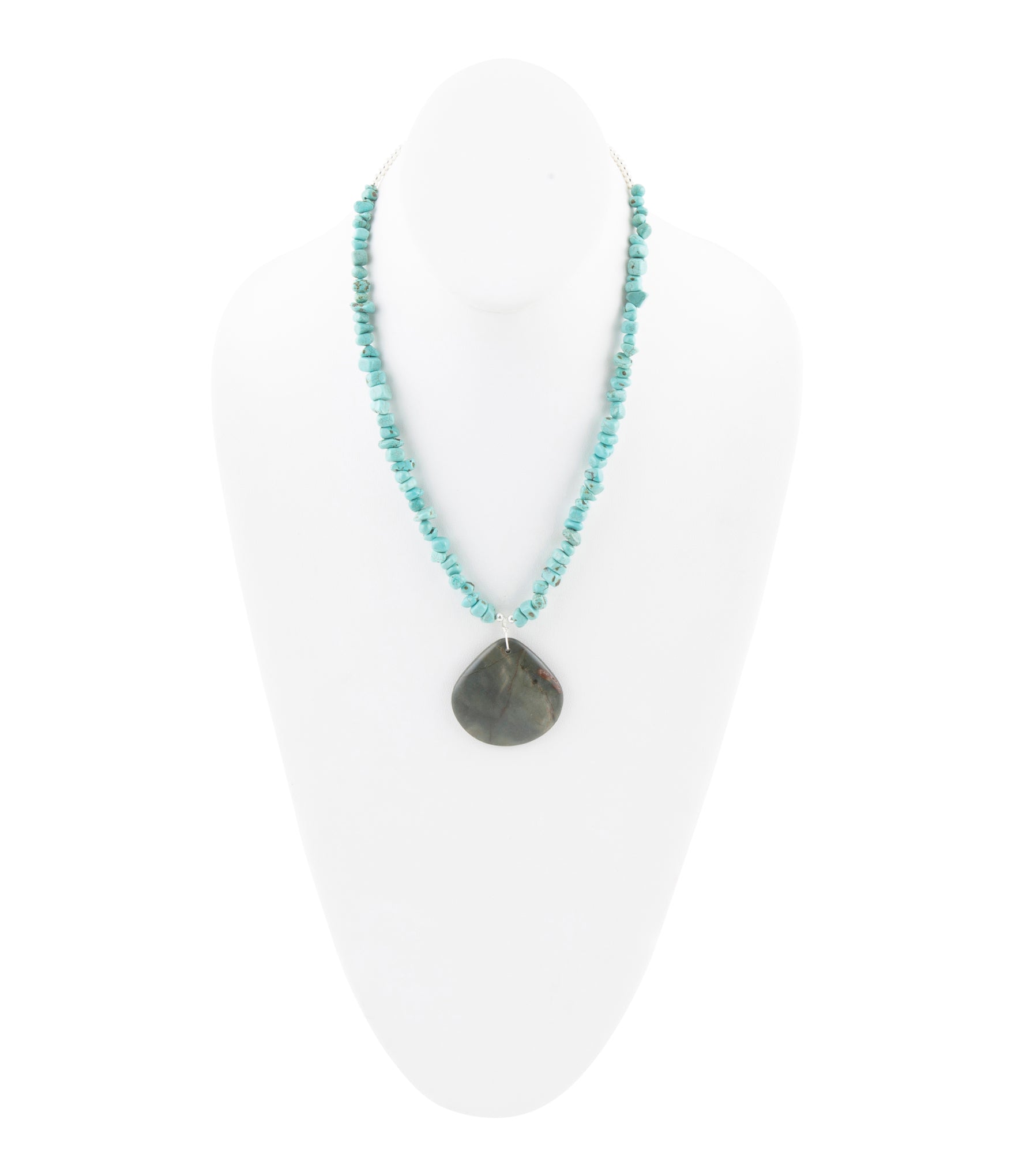Pueblo Blue Turquoise Magnesite and Jasper Sterling Silver Necklace Barse Jewelry