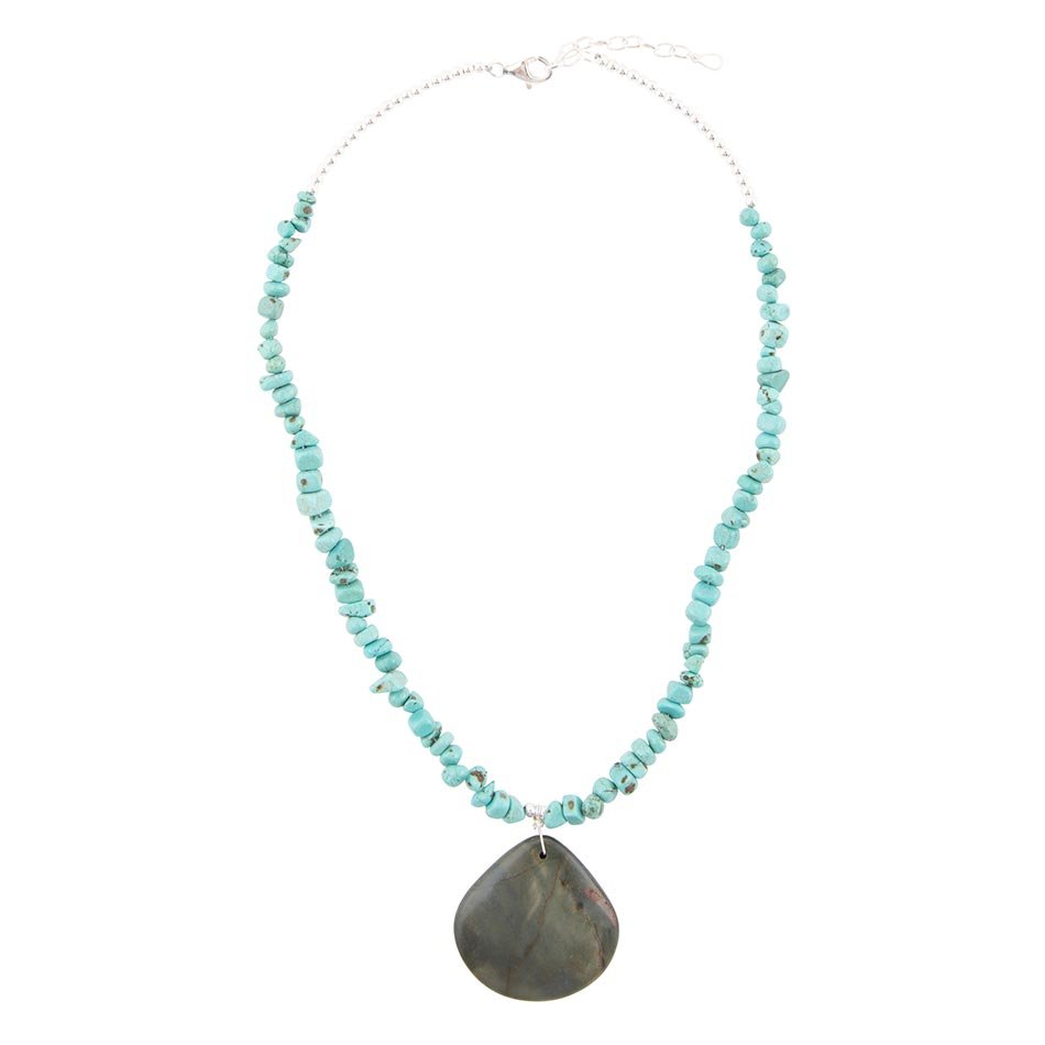 Pueblo Blue Turquoise Magnesite and Jasper Sterling Silver Necklace Barse Jewelry