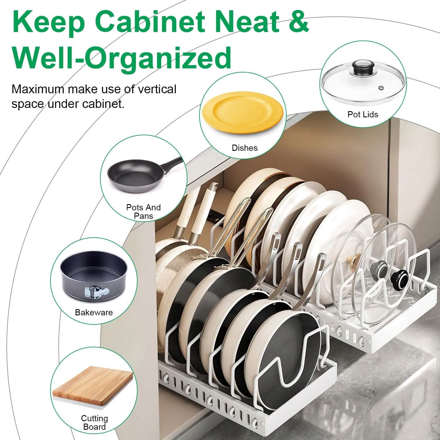 Pull Out Pots and Pans Organizer with 8 Adjustable Dividers DailySale