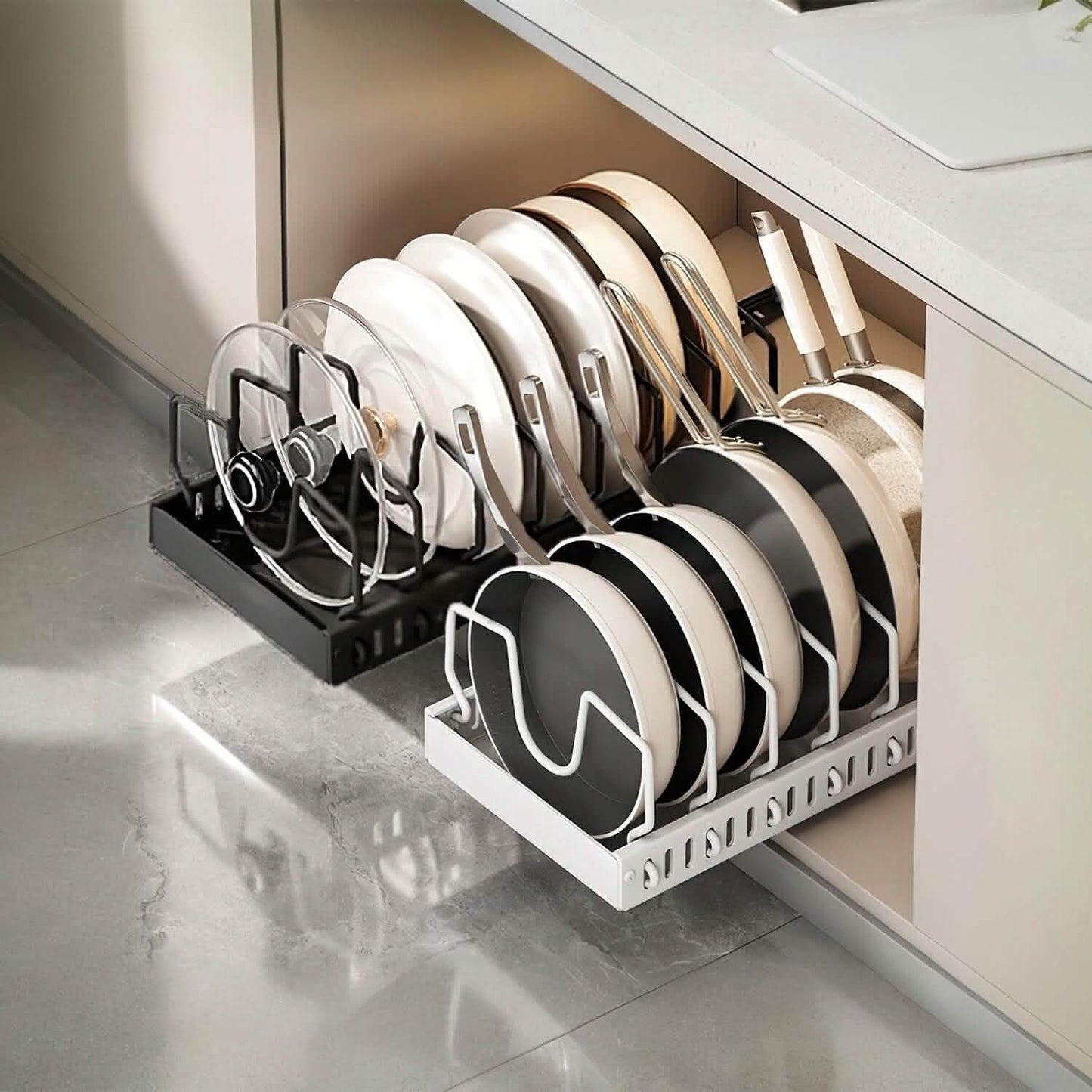 Pull Out Pots and Pans Organizer with 8 Adjustable Dividers DailySale