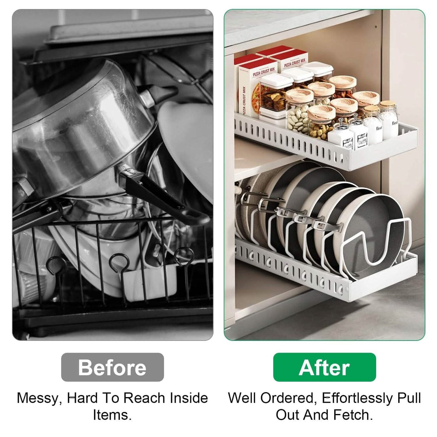 Pull Out Pots and Pans Organizer with 8 Adjustable Dividers DailySale