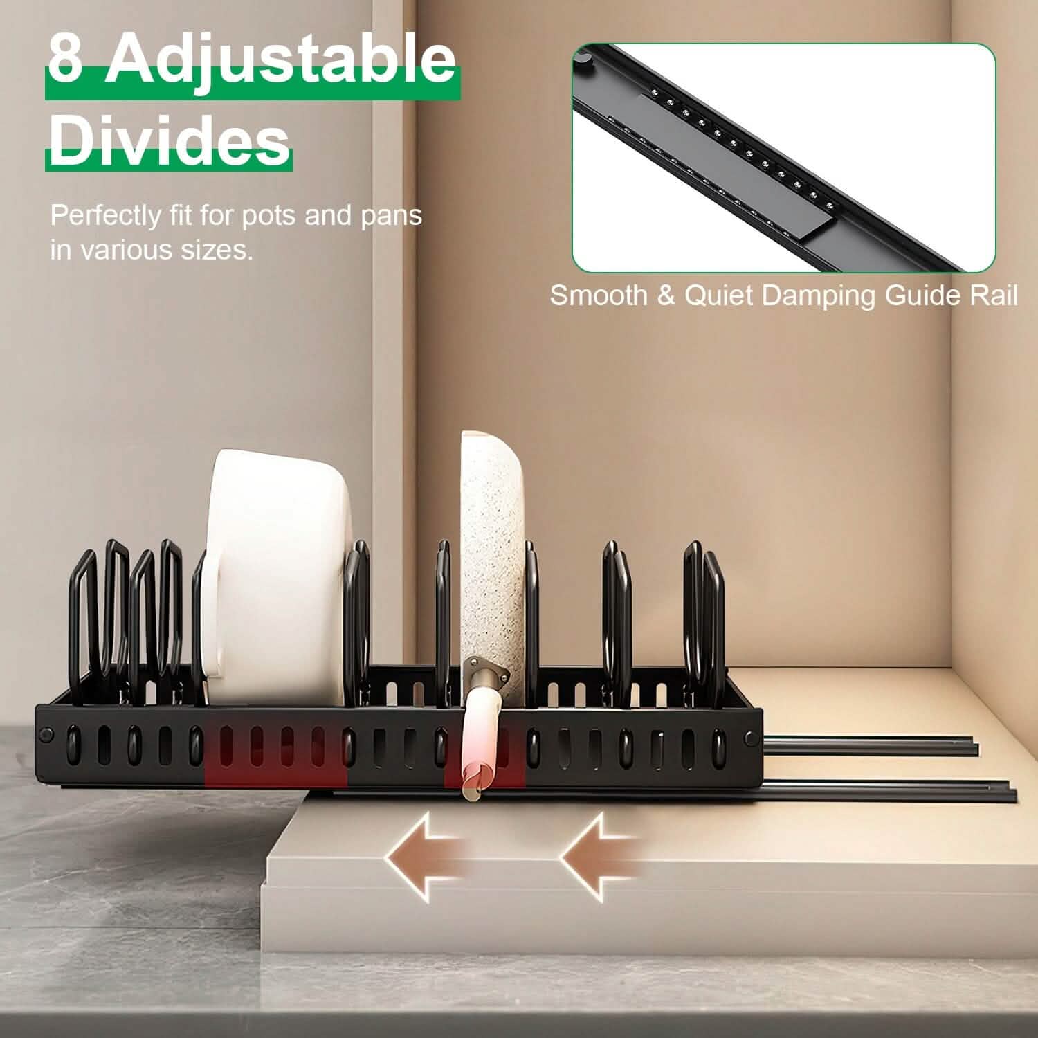 Pull Out Pots and Pans Organizer with 8 Adjustable Dividers DailySale