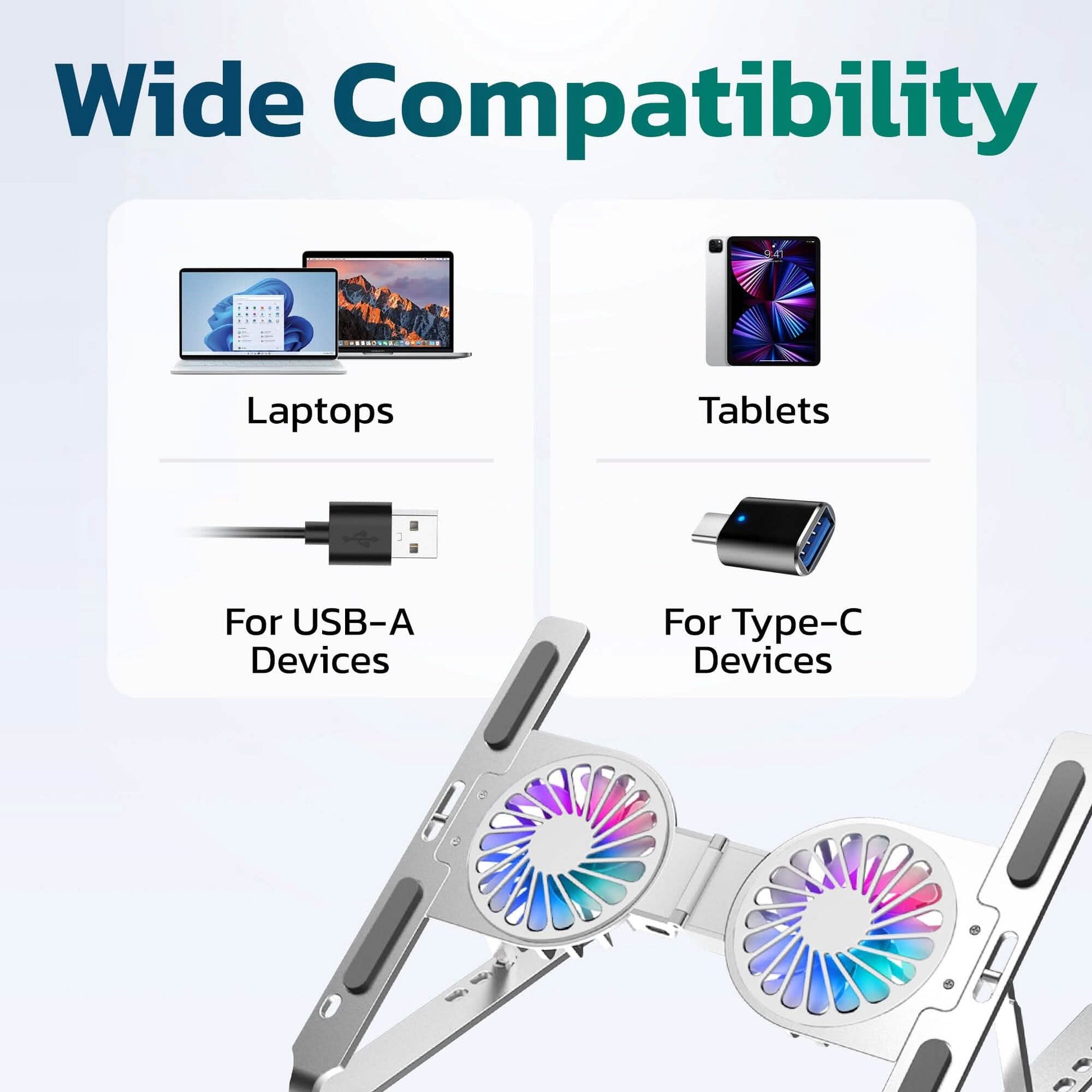 Purely F82 Adjustable Laptop Stand Laptop Cooling Pad Fan Ergonomic Foldable Laptop Holder DailySale