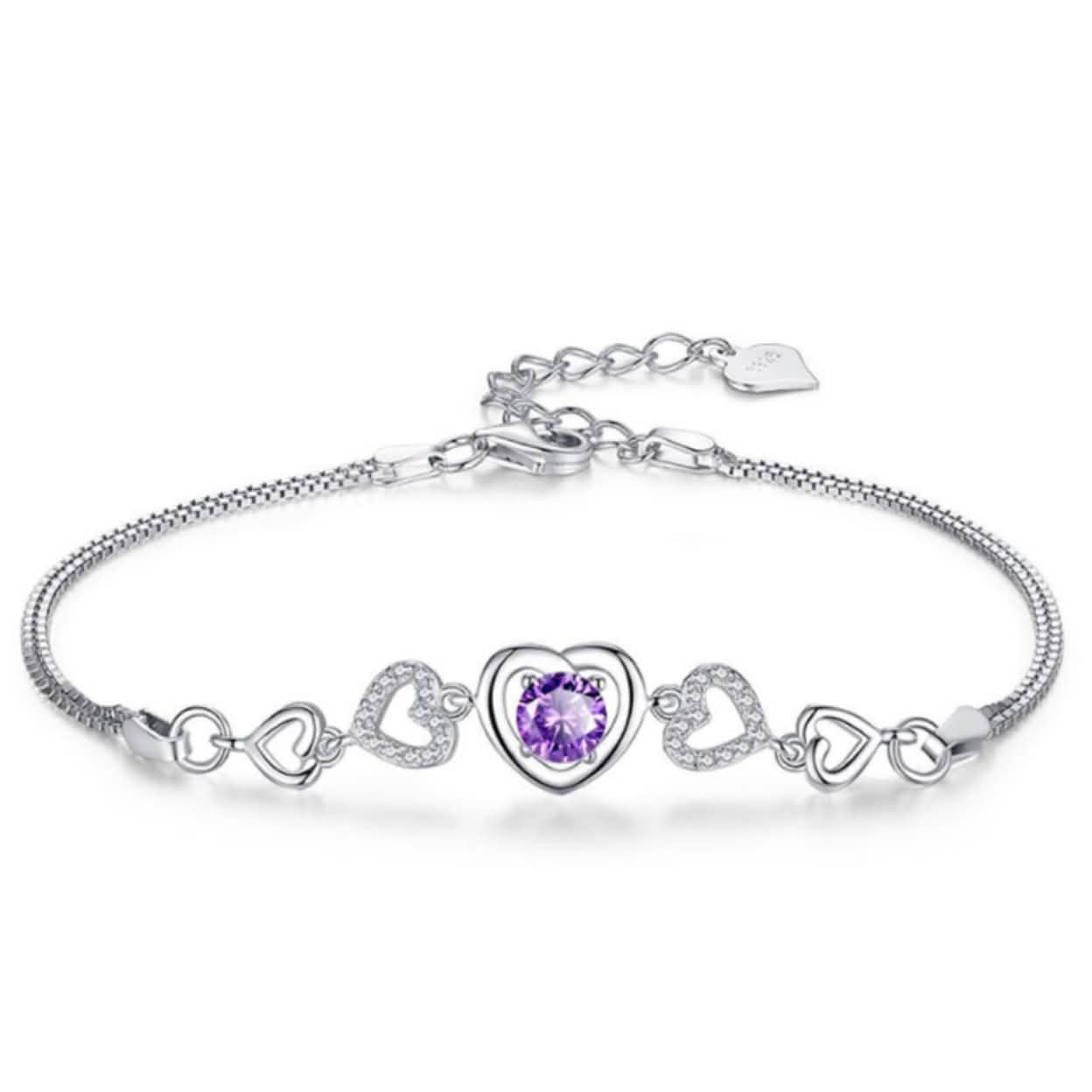 Purple Amethyst Crystal Heart Bracelet DailySale