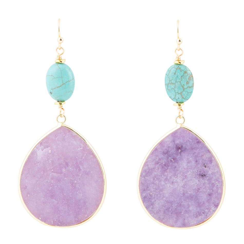 Purple Amethyst Tear Golden Drop Earrings Barse Jewelry