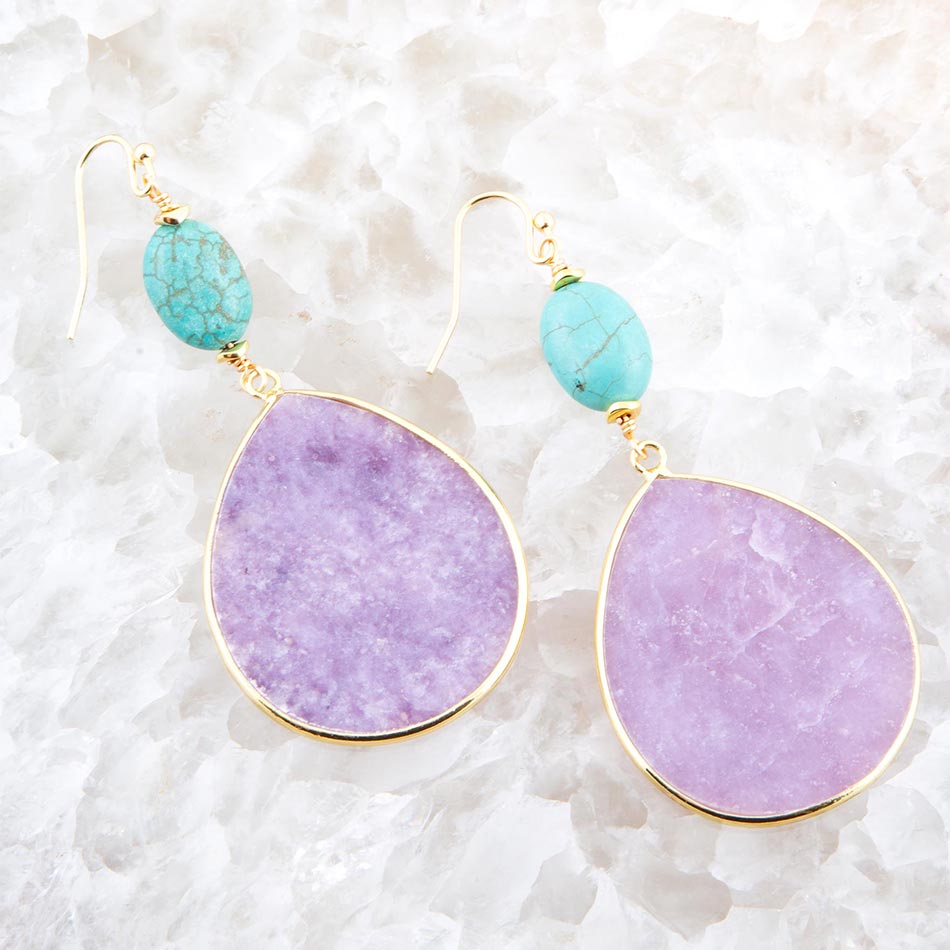 Purple Amethyst Tear Golden Drop Earrings Barse Jewelry