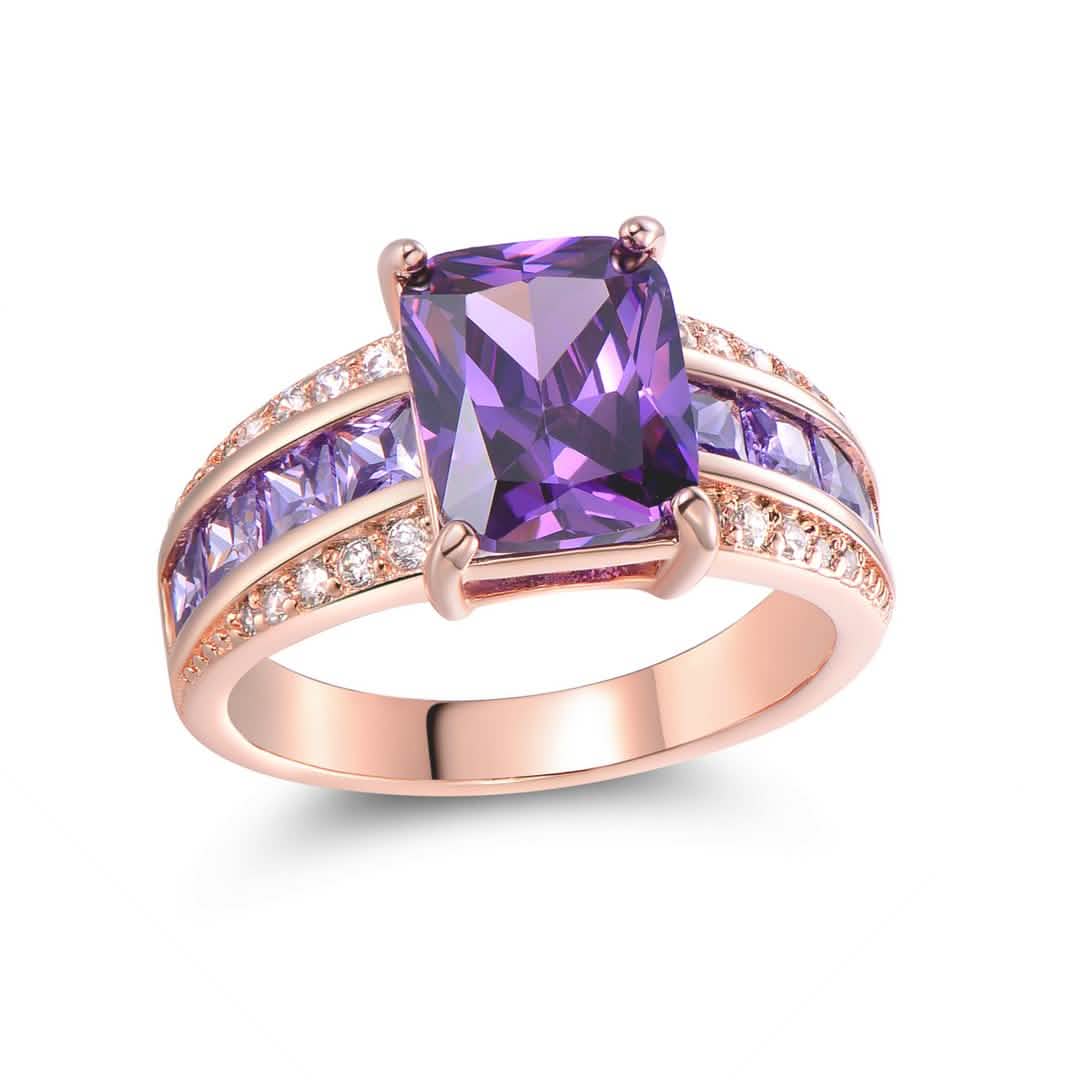 Purple Tanzanite & 18K Rose Gold Princess Cut Ring DailySale