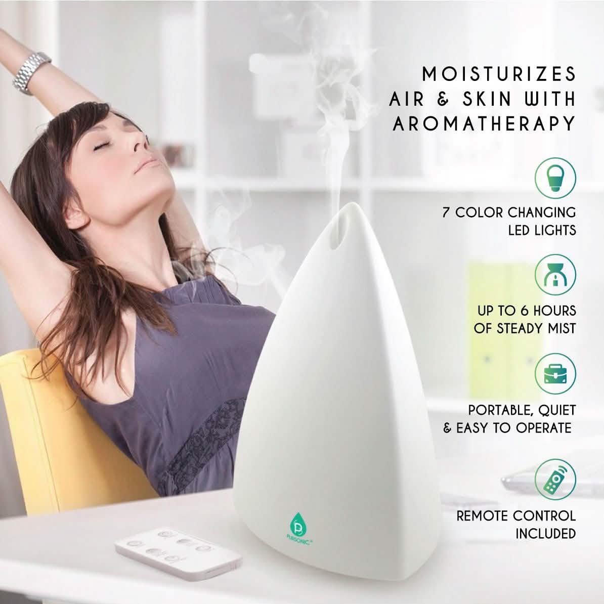Pursonic Aroma Diffuser with Remote and 6-Pack Aromatherapy Oils DailySale