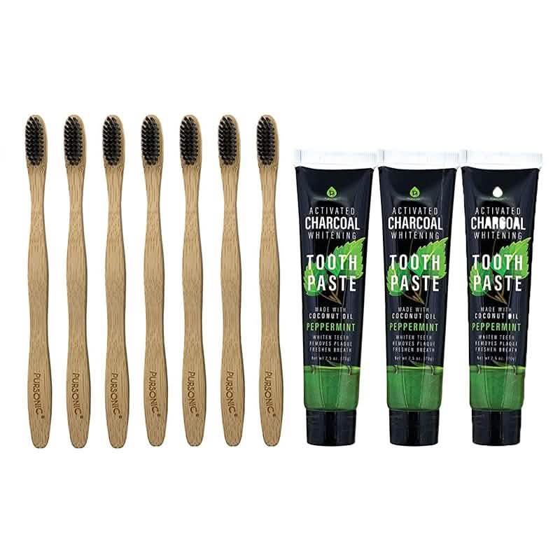 Pursonic Bamboo Toothbrush Charcoal Whitening Set DailySale