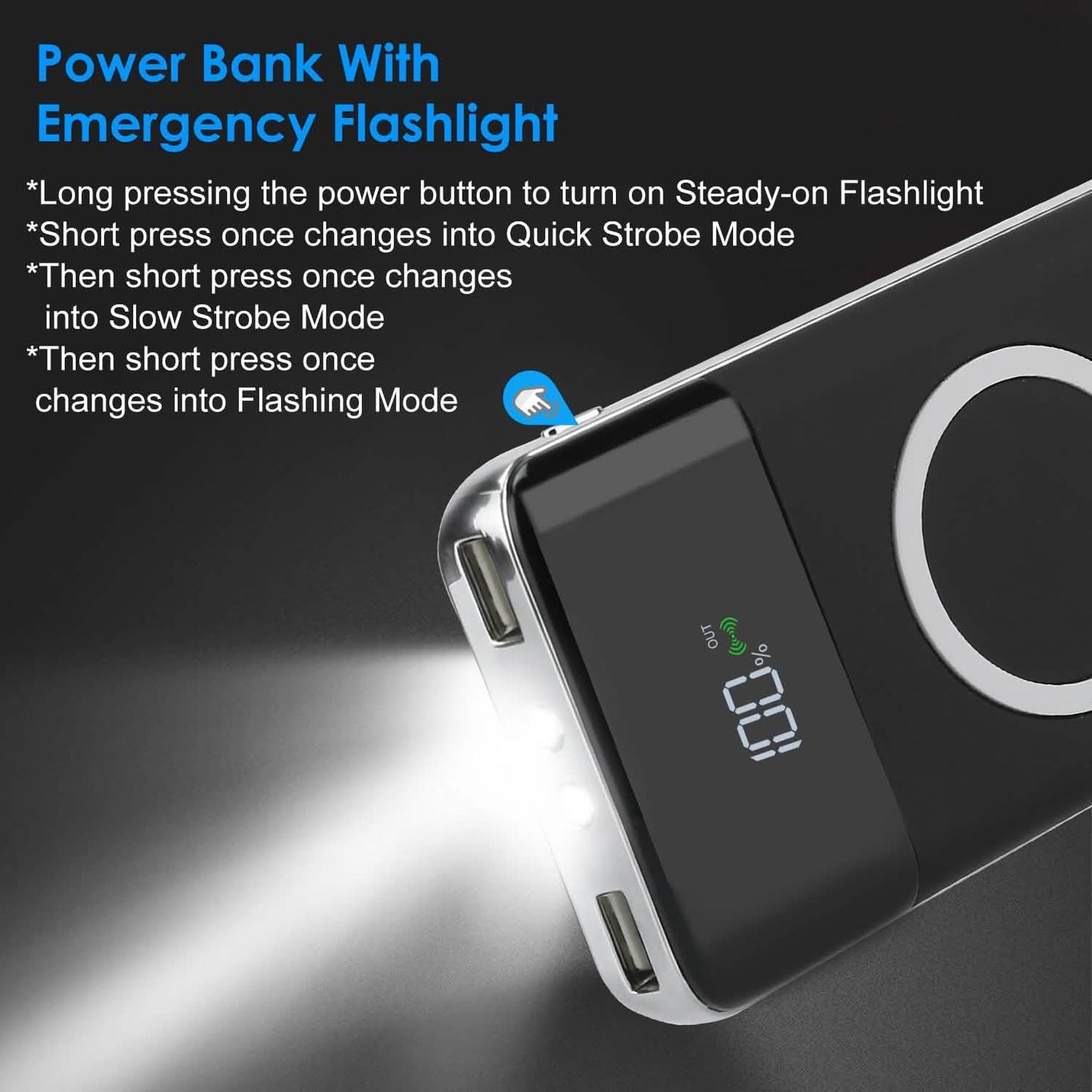 Qi Wireless Station 10000mAh Powerbank with 4 Modes Flashlight DailySale
