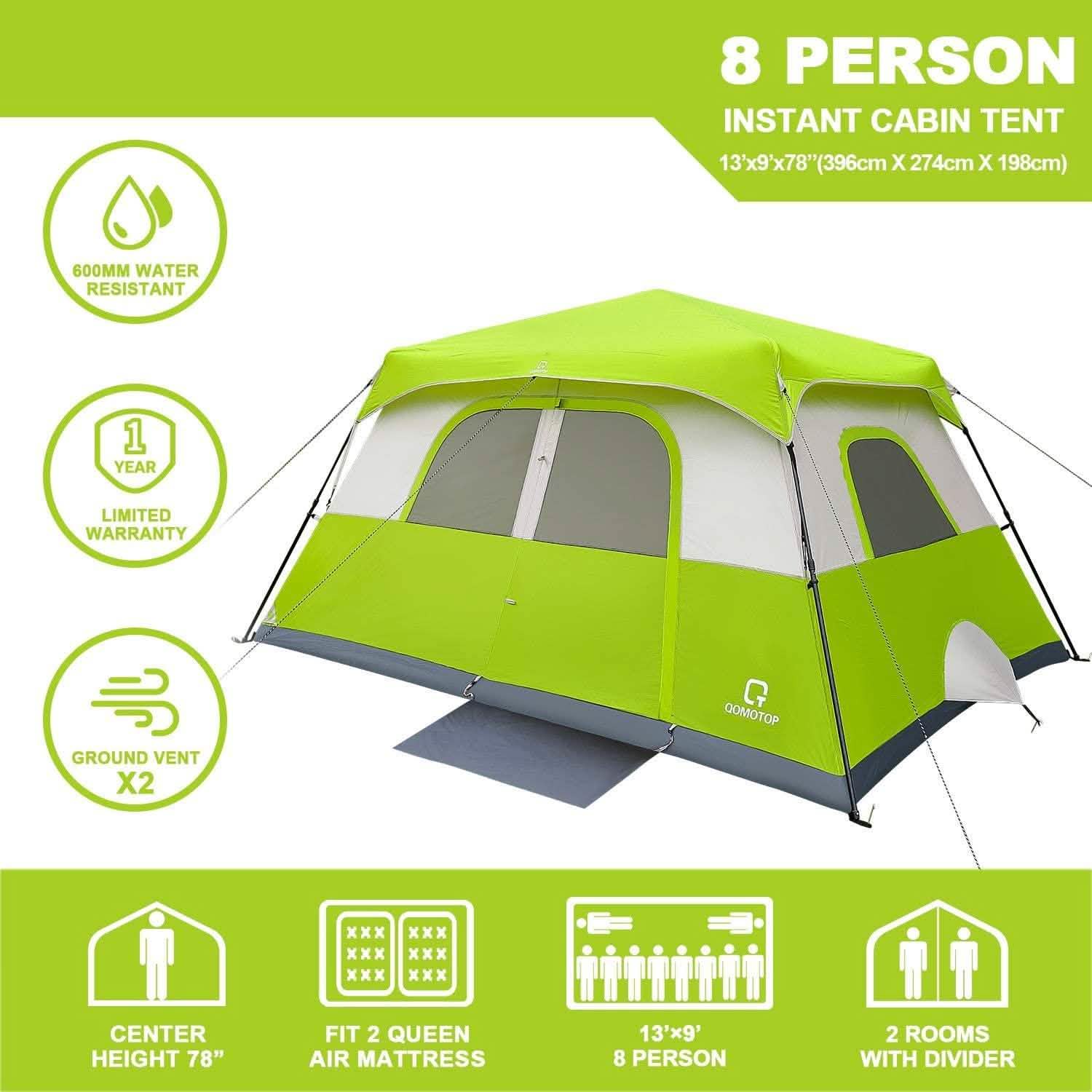 8 Person Camping Tent, 60 Seconds Set up Waterproof Tent DailySale