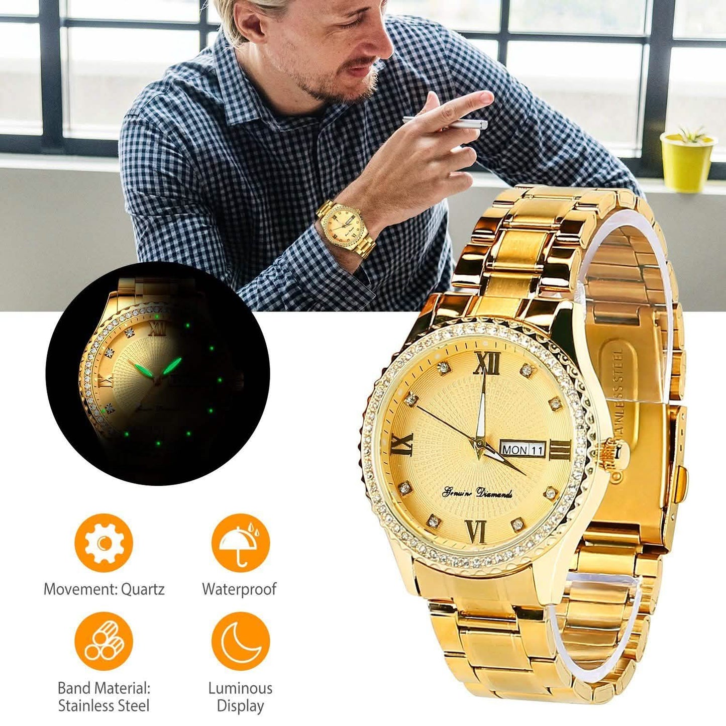 Quartz Watch Luxury Crystal Rhinestone Gold Steel DailySale