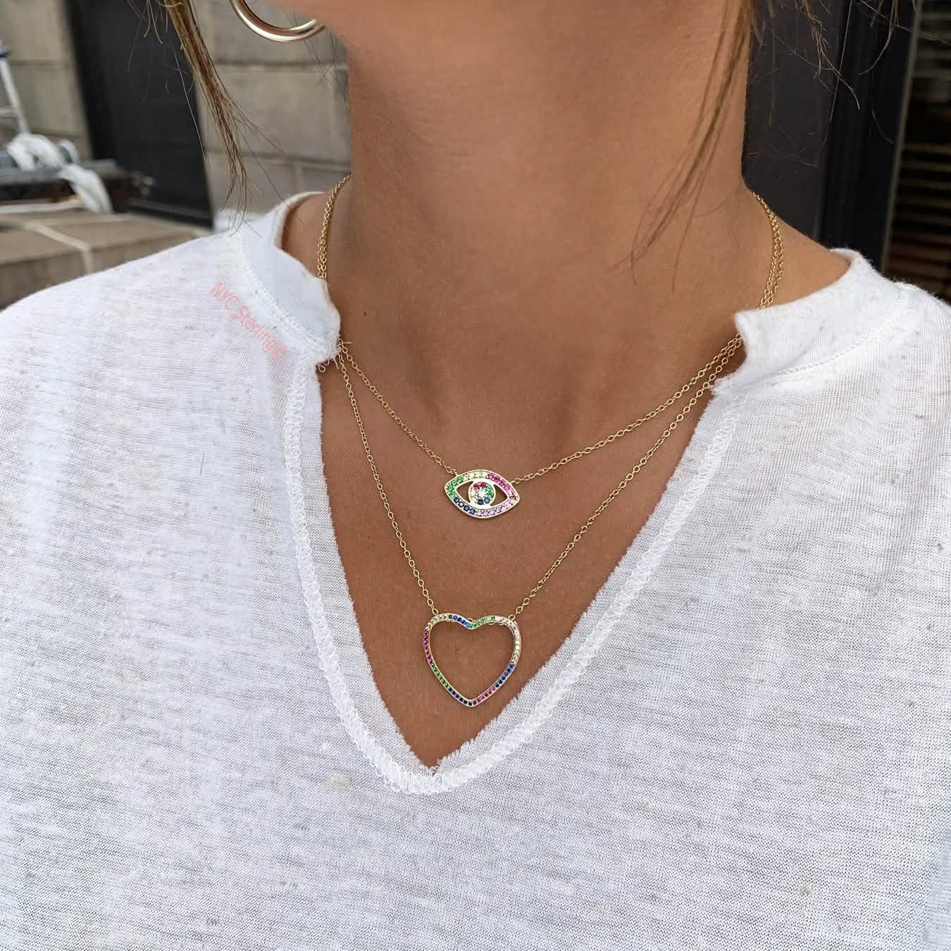 Rainbow CZ Eye Necklace DailySale