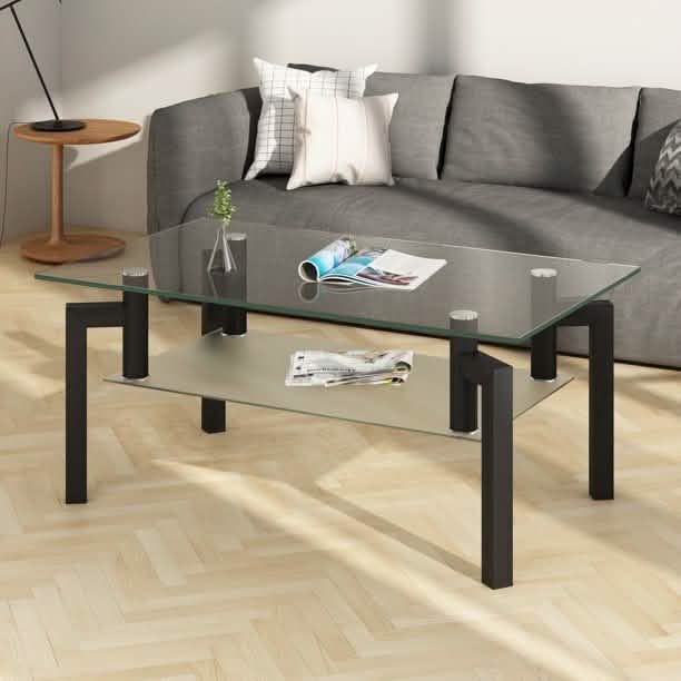 Rectangular Tempered Metal Tube Leg Living Room Glass Coffee Table DailySale