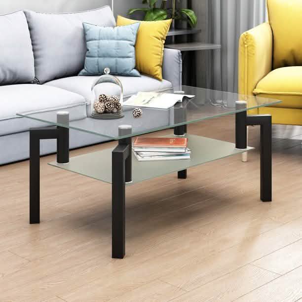 Rectangular Tempered Metal Tube Leg Living Room Glass Coffee Table DailySale