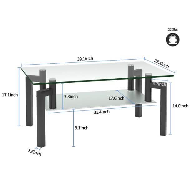 Rectangular Tempered Metal Tube Leg Living Room Glass Coffee Table DailySale