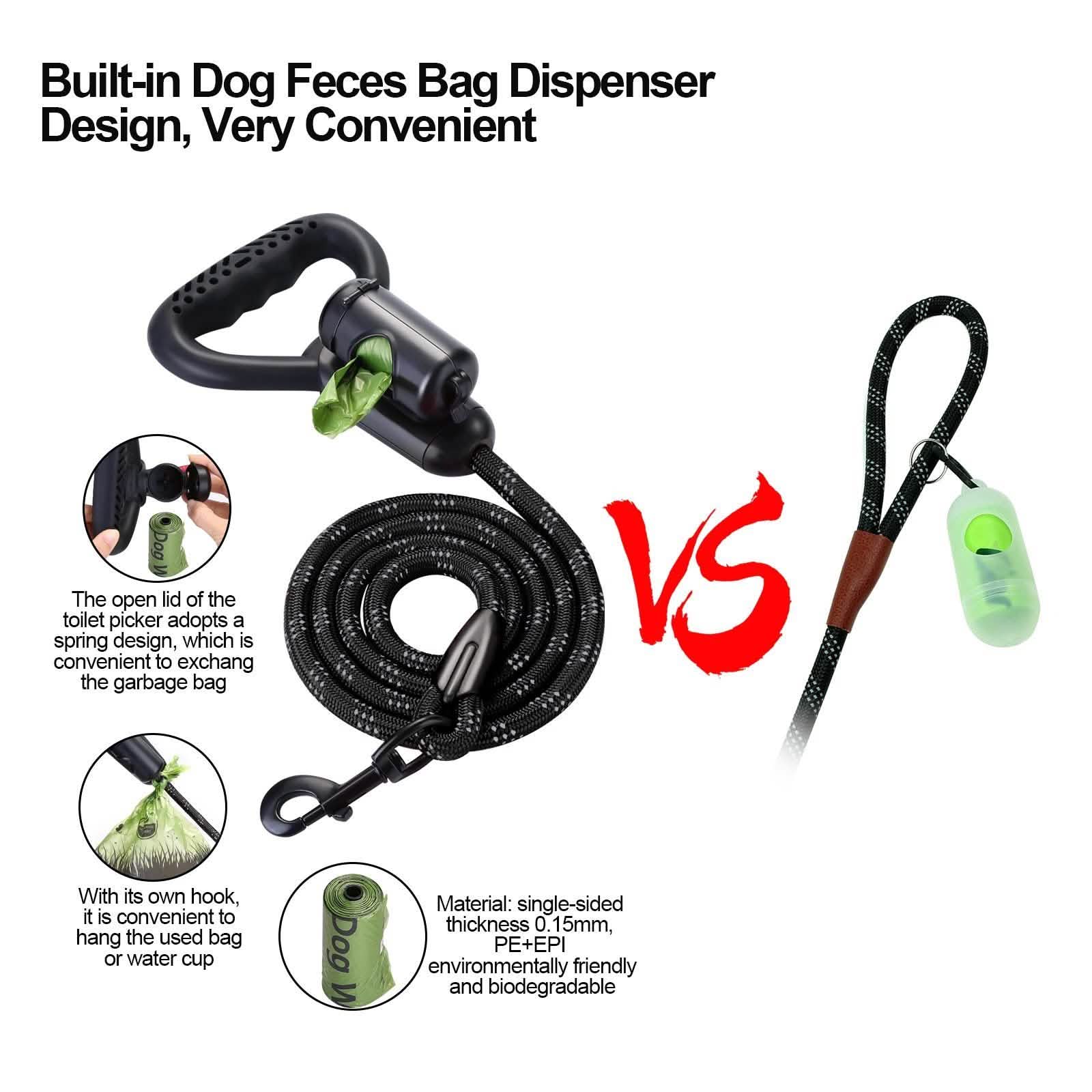 Reflective Durable 2-in-1 Dog Leash 5ft Hands-Free Waste Bag Dispenser DailySale