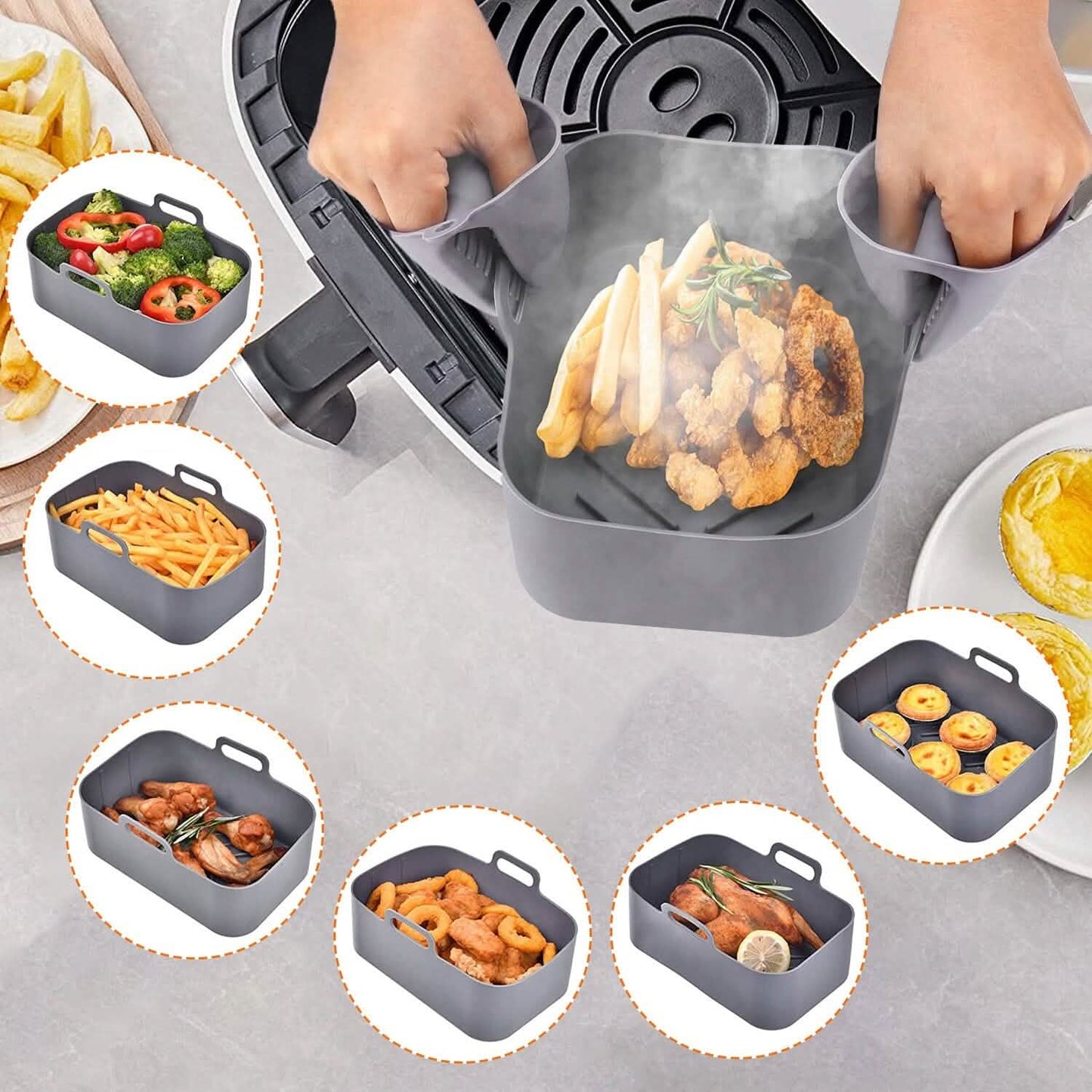 Reusable Air Fryer Silicone Pot Rectangle Replacement of Parchment Liners 6-8 Quart DailySale