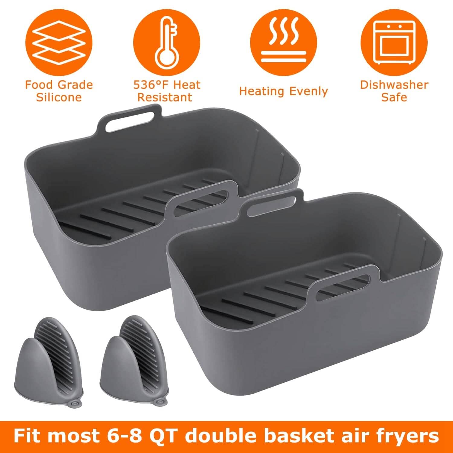 Reusable Air Fryer Silicone Pot Rectangle Replacement of Parchment Liners 6-8 Quart DailySale