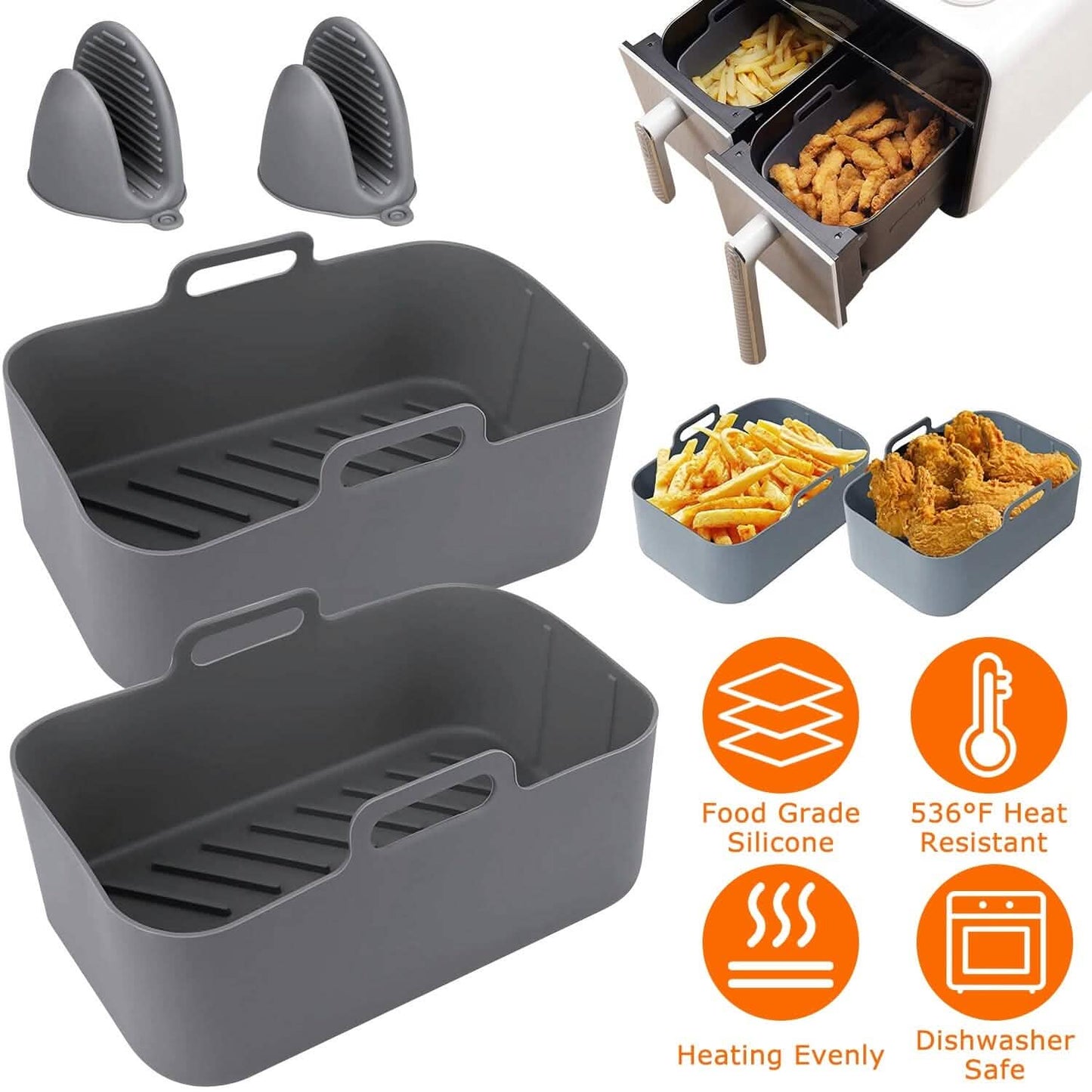 Reusable Air Fryer Silicone Pot Rectangle Replacement of Parchment Liners 6-8 Quart DailySale