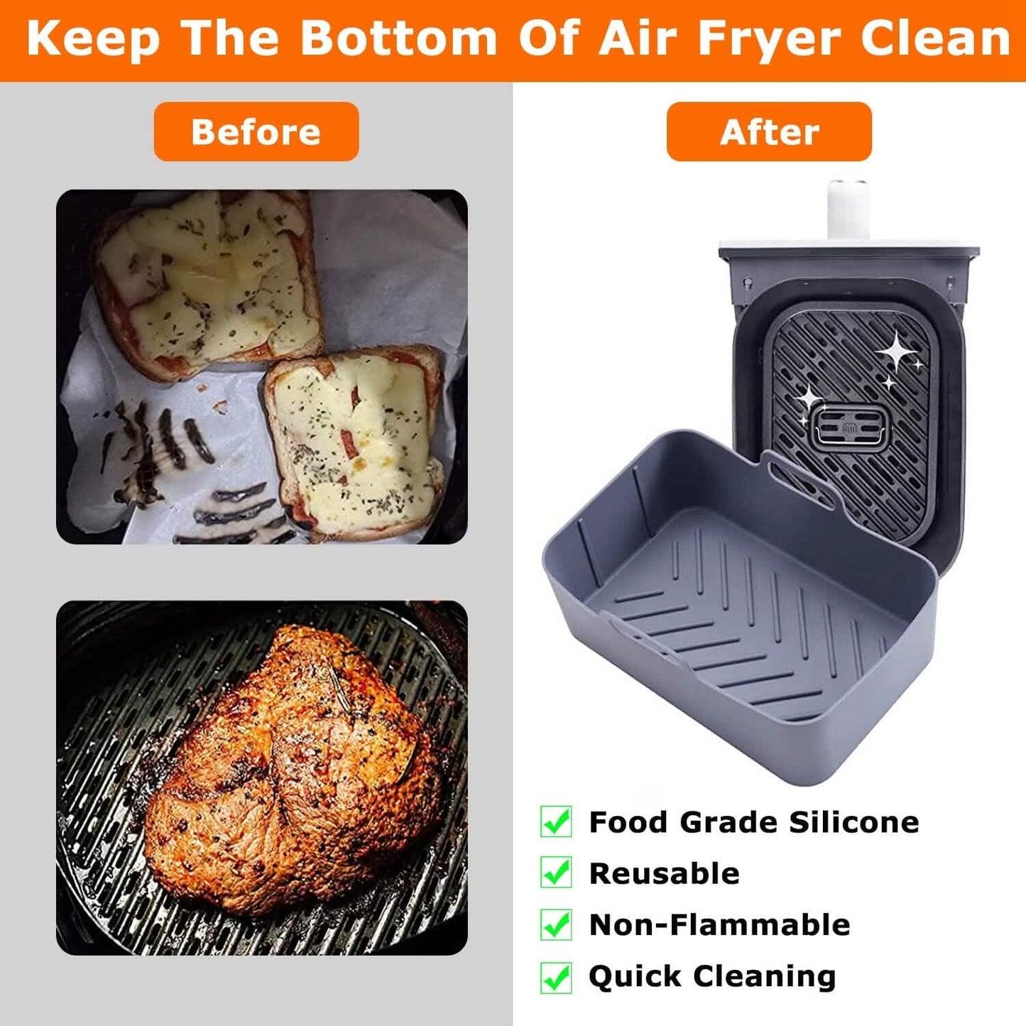 Reusable Air Fryer Silicone Pot Rectangle Replacement of Parchment Liners 6-8 Quart DailySale