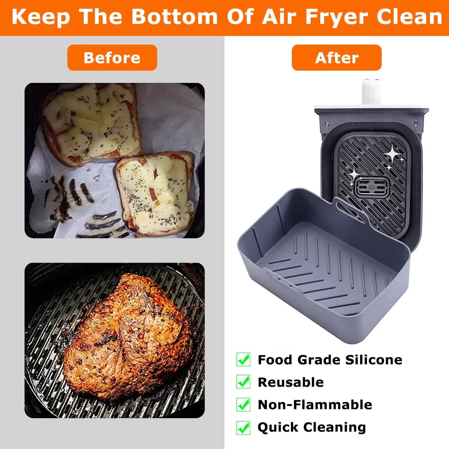Reusable Air Fryer Silicone Pot Rectangle Replacement of Parchment Liners 6-8 Quart DailySale