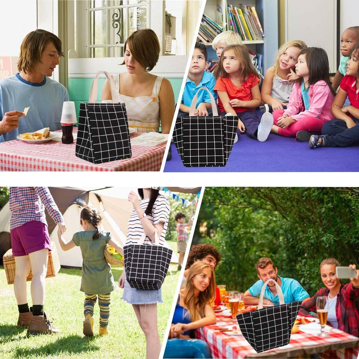 Reusable Lunch Bag Insulated Lunch Box Canvas Fabric with Aluminum Foil DailySale