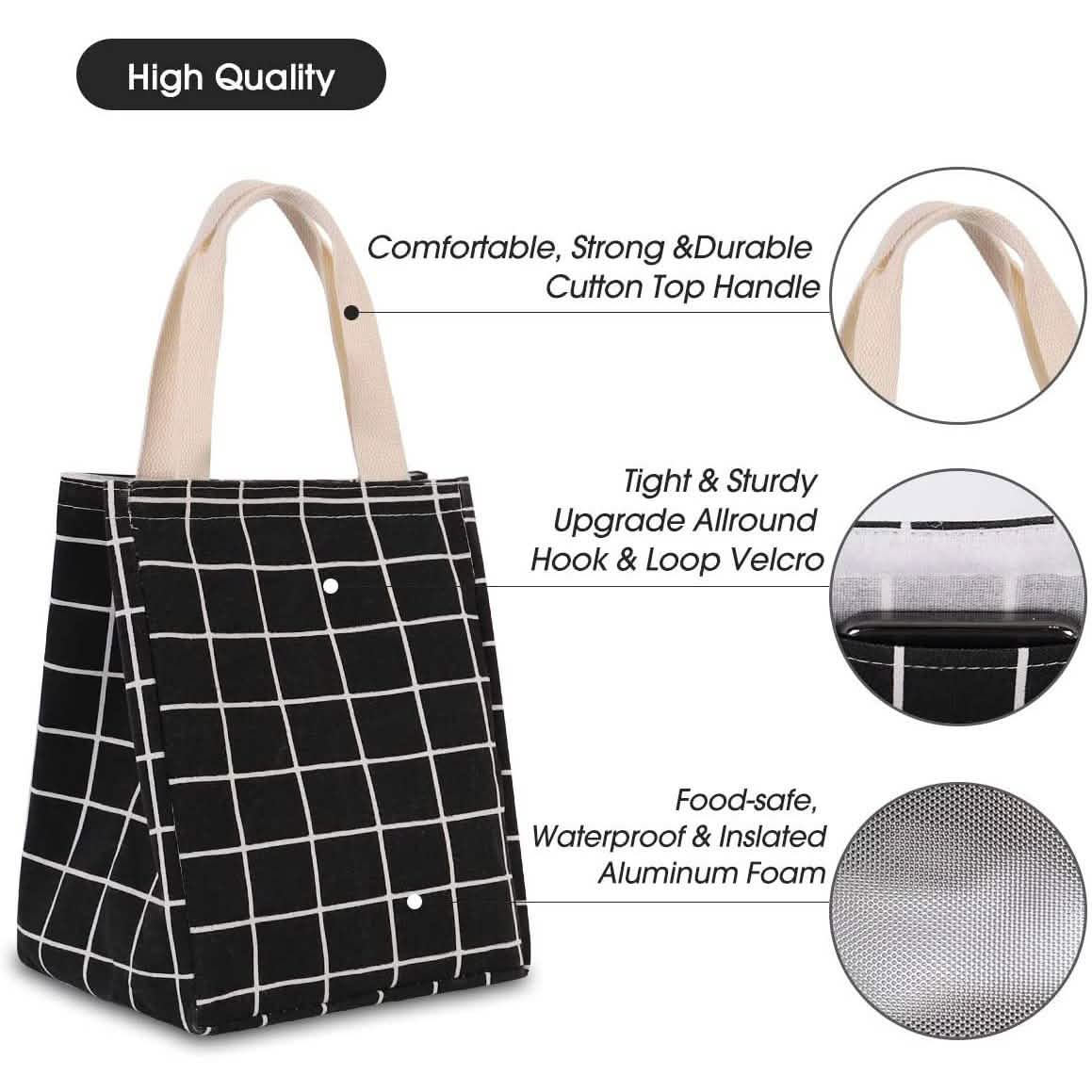 Reusable Lunch Bag Insulated Lunch Box Canvas Fabric with Aluminum Foil DailySale