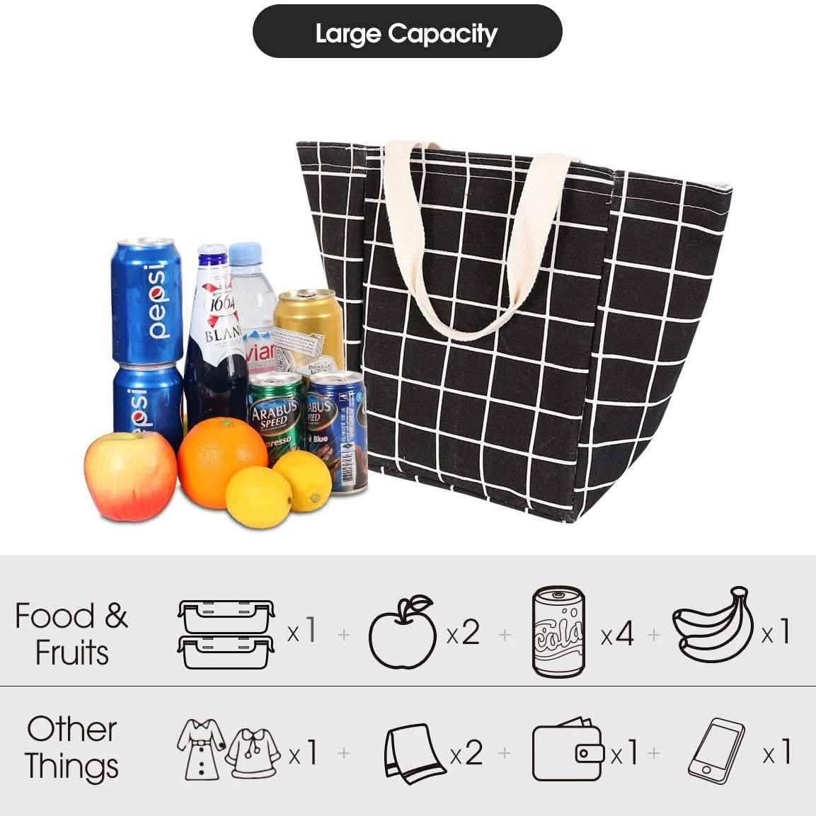 Reusable Lunch Bag Insulated Lunch Box Canvas Fabric with Aluminum Foil DailySale