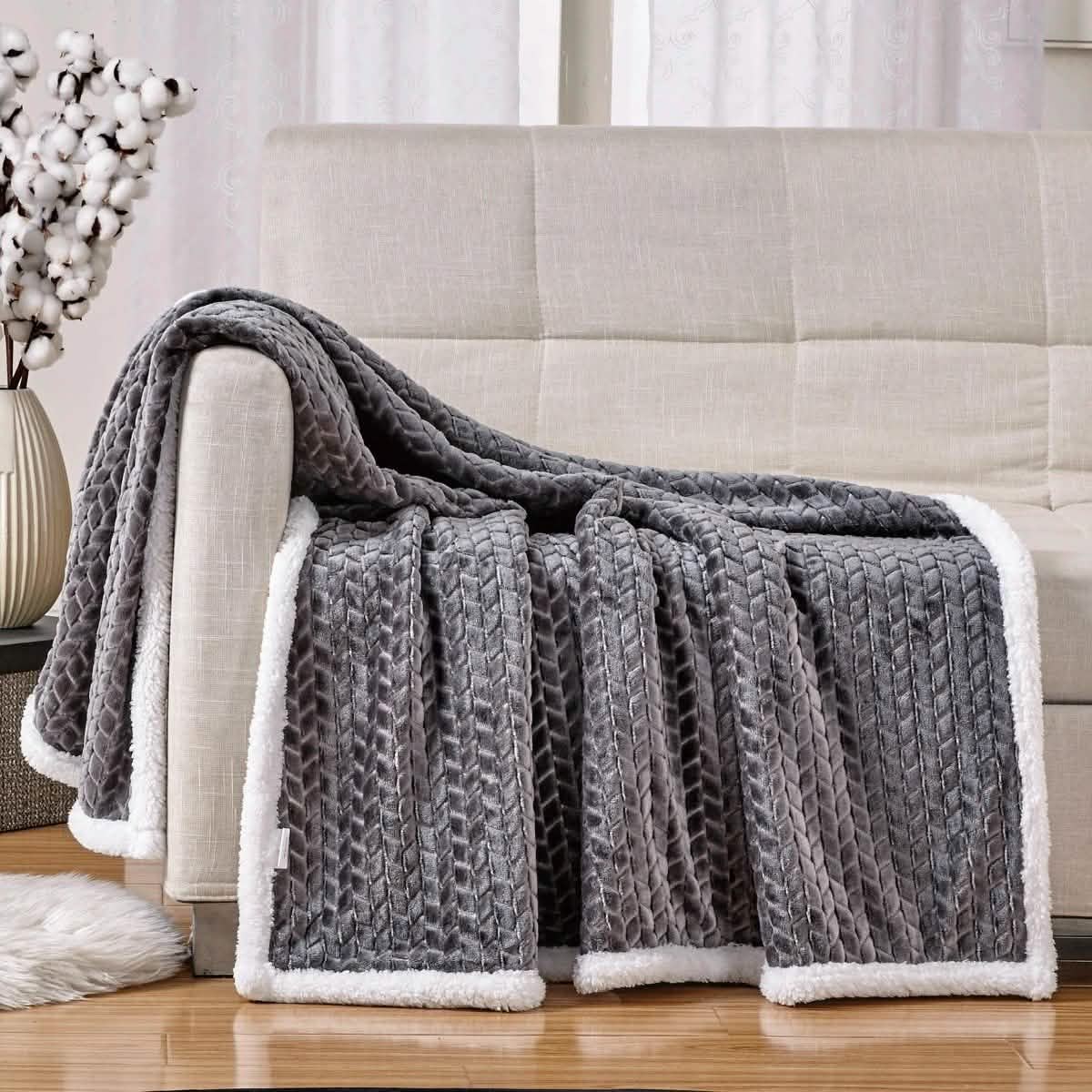 Reversible Soft Braided Sherpa Throw Blanket DailySale