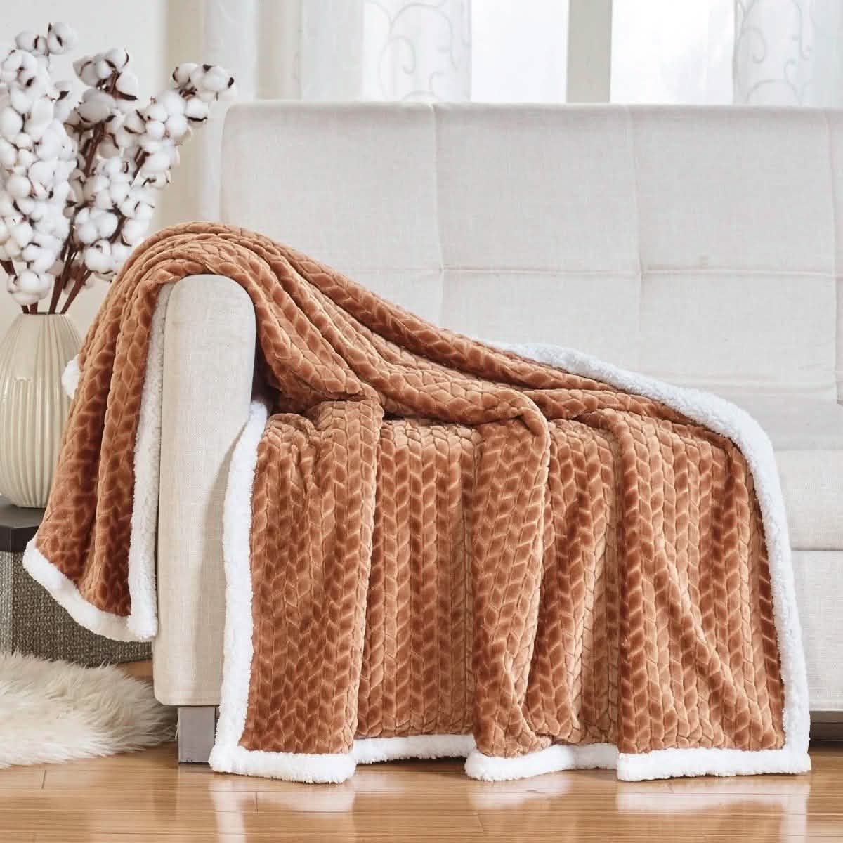 Reversible Soft Braided Sherpa Throw Blanket DailySale