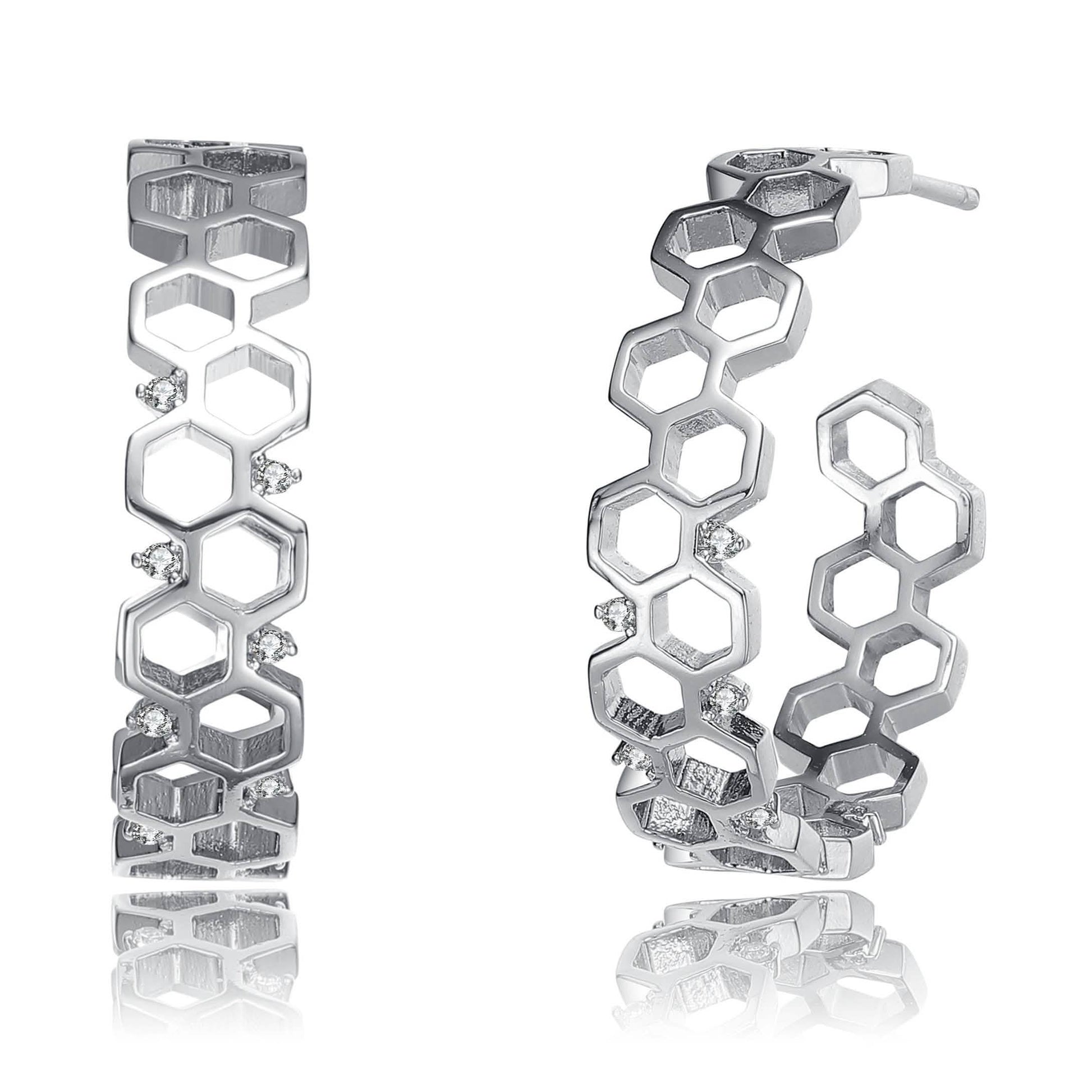 Rhodium Plated Geometric Hoop Earrings DailySale