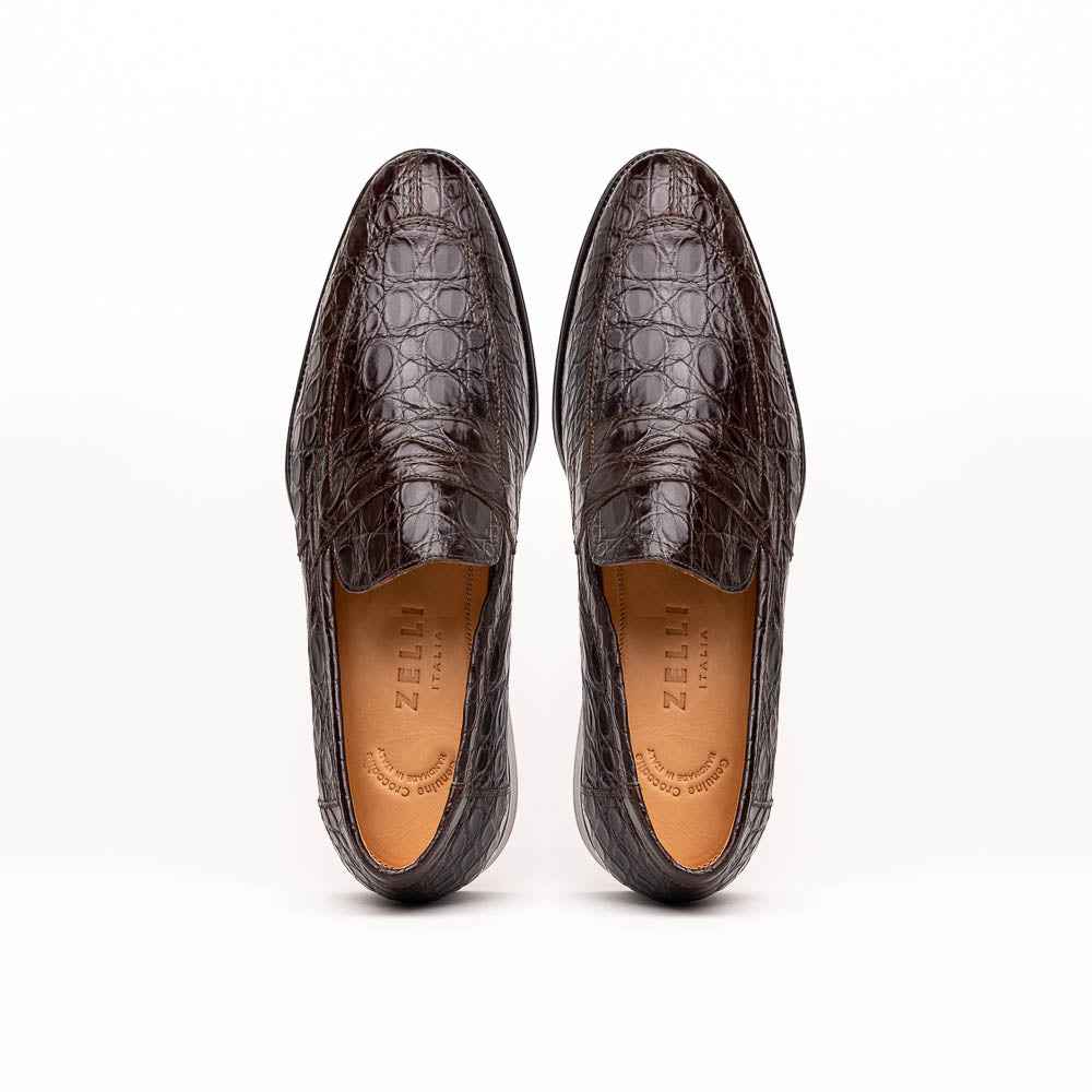 11-201-NIC ROMA Crocodile Penny Loafer, Nicotine
