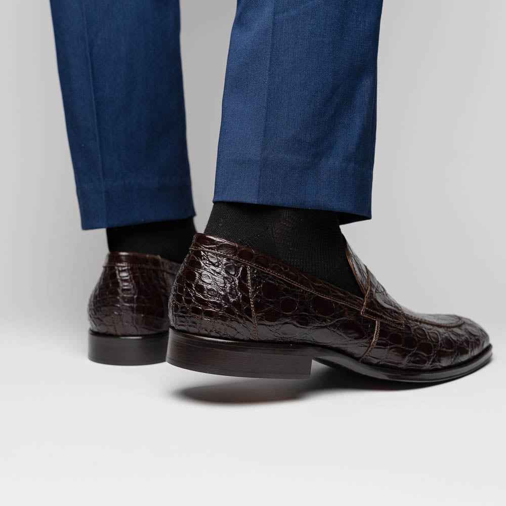 11-201-NIC ROMA Crocodile Penny Loafer, Nicotine