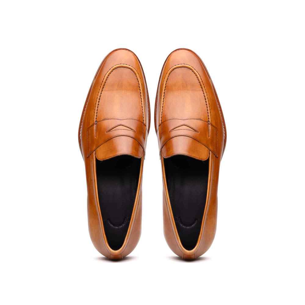 15-400-CML ROMA Hand Burnished Calfskin Penny Loafer Camel