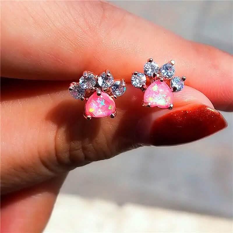 Rose Golden Opal Paw Print Stud Earrings DailySale
