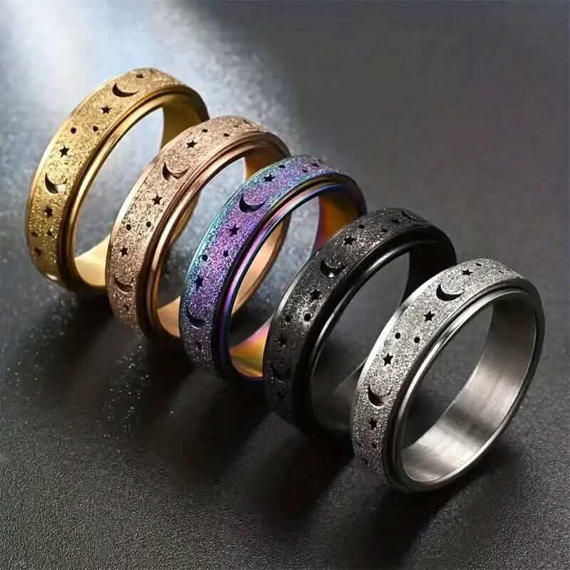 Rotatable Anxiety Fidget Ring Moon and Star Design DailySale