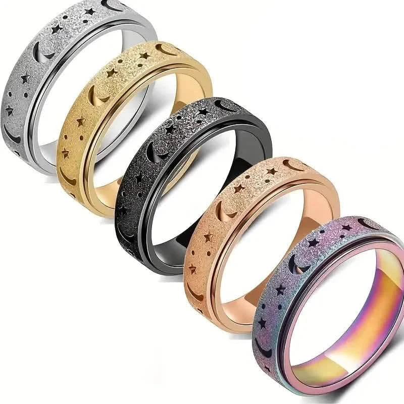 Rotatable Anxiety Fidget Ring Moon and Star Design DailySale