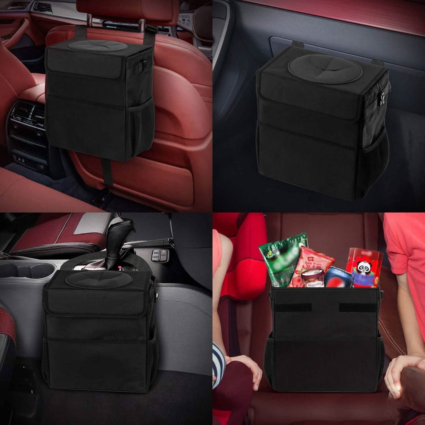 Ryhpez Car Trash Can with Lid - Car Trash Bag Hanging with Storage Pockets DailySale
