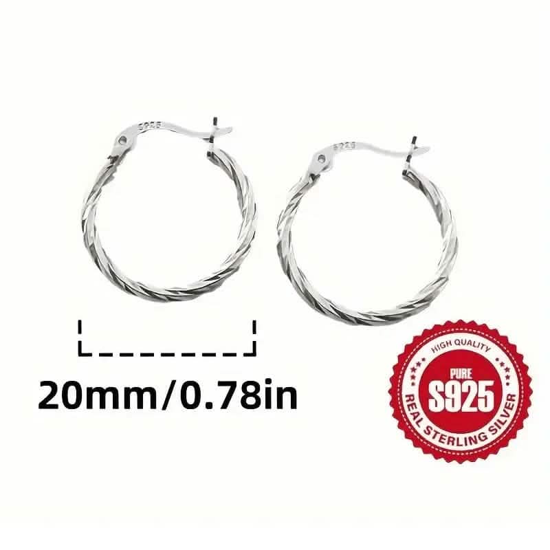 S925 Sterling Silver Geometric Twist Circle Hoop Earrings DailySale