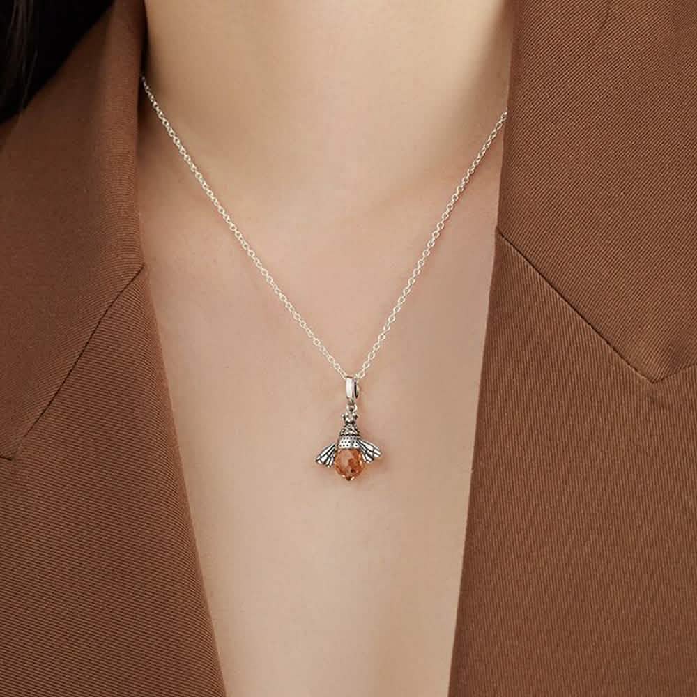 S925 Sterling Silver Necklace Orange Color Wing Animal Lovely Bee Pendant DailySale