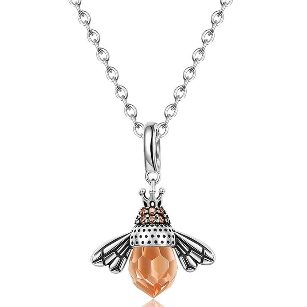 S925 Sterling Silver Necklace Orange Color Wing Animal Lovely Bee Pendant DailySale