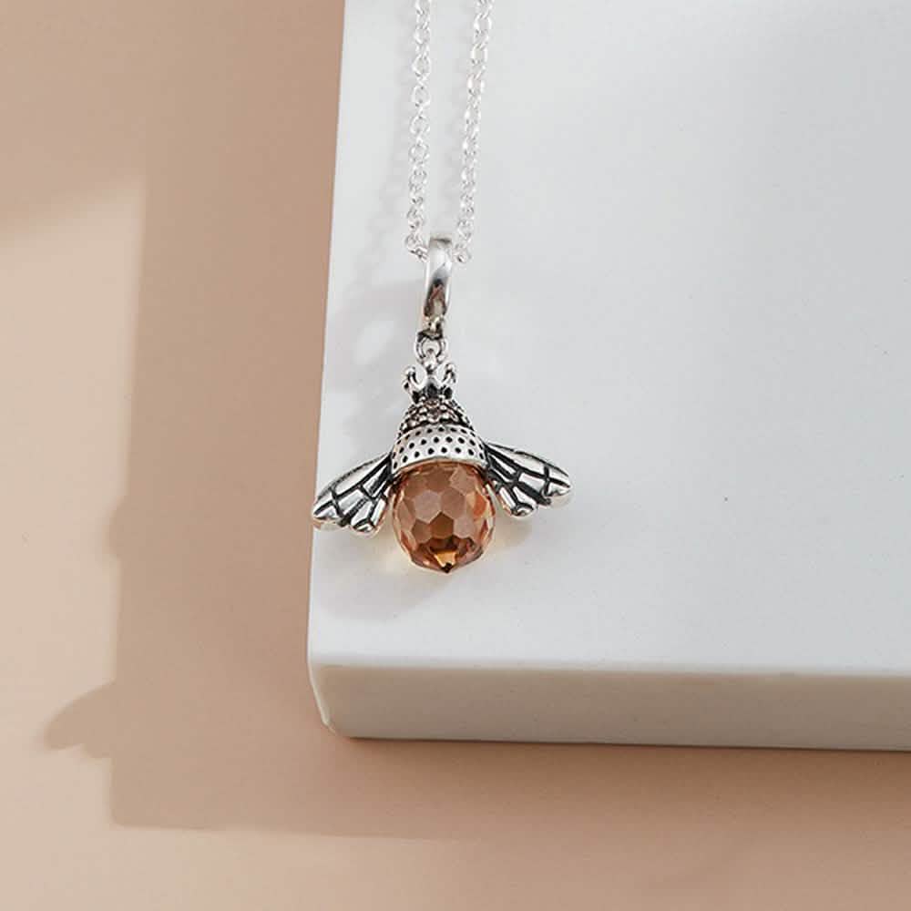 S925 Sterling Silver Necklace Orange Color Wing Animal Lovely Bee Pendant DailySale