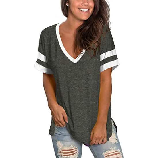 Womens Tops Striped Short Sleeve V Neck Tee T Shirts DailySale