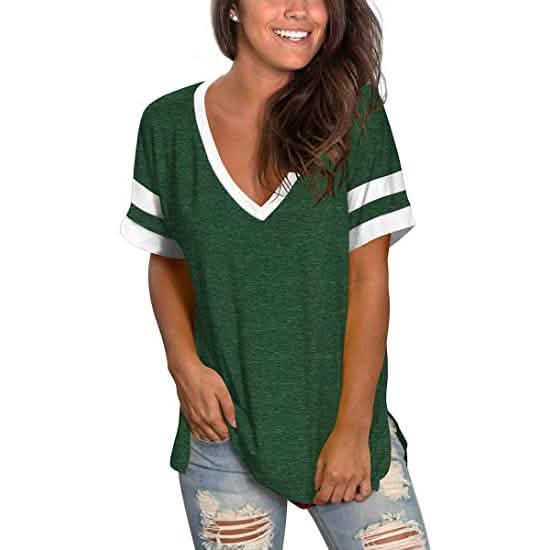 Womens Tops Striped Short Sleeve V Neck Tee T Shirts DailySale