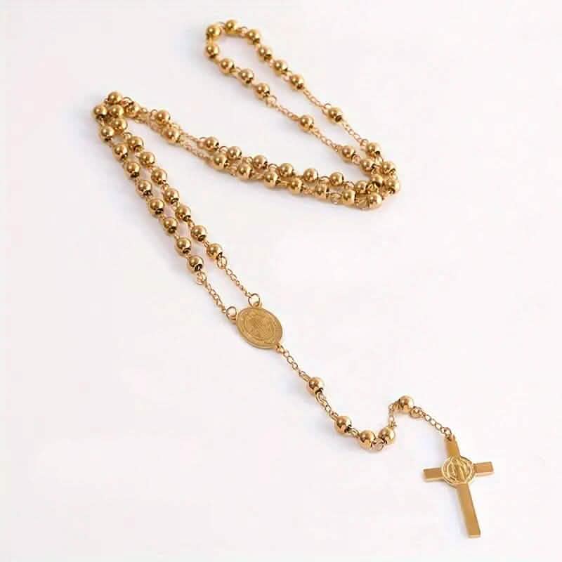 San Benito Golden Plated Stainless Steel Priest Saint Benedict Rosary Necklace DailySale