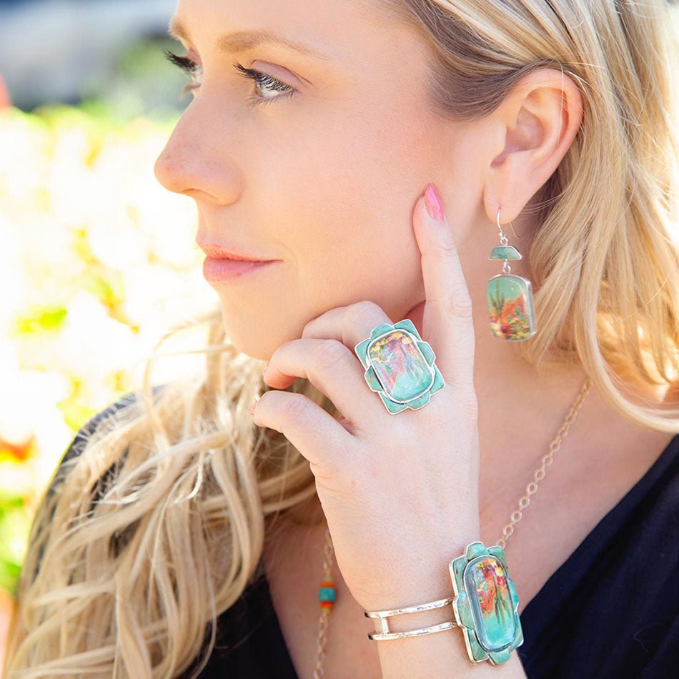 Scenic Sedona Desert Blue Turquoise Golden Drop Earrings Barse Jewelry